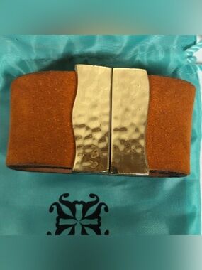 Rustic Cuff Suede Cuff Bracelet with Hammered Gold tone Magnetic Clasp Brown